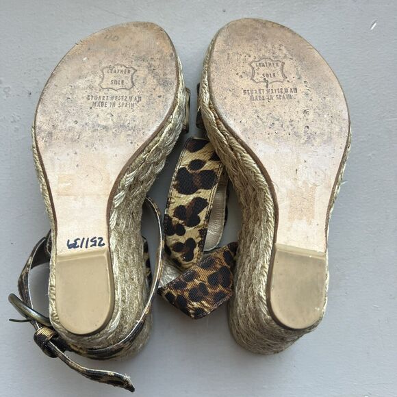 Stuart Weitzman X-Ray Animal Print Fabric Wide Strap Espadrille Wedge Sandal 7 M - Picture 11 of 16